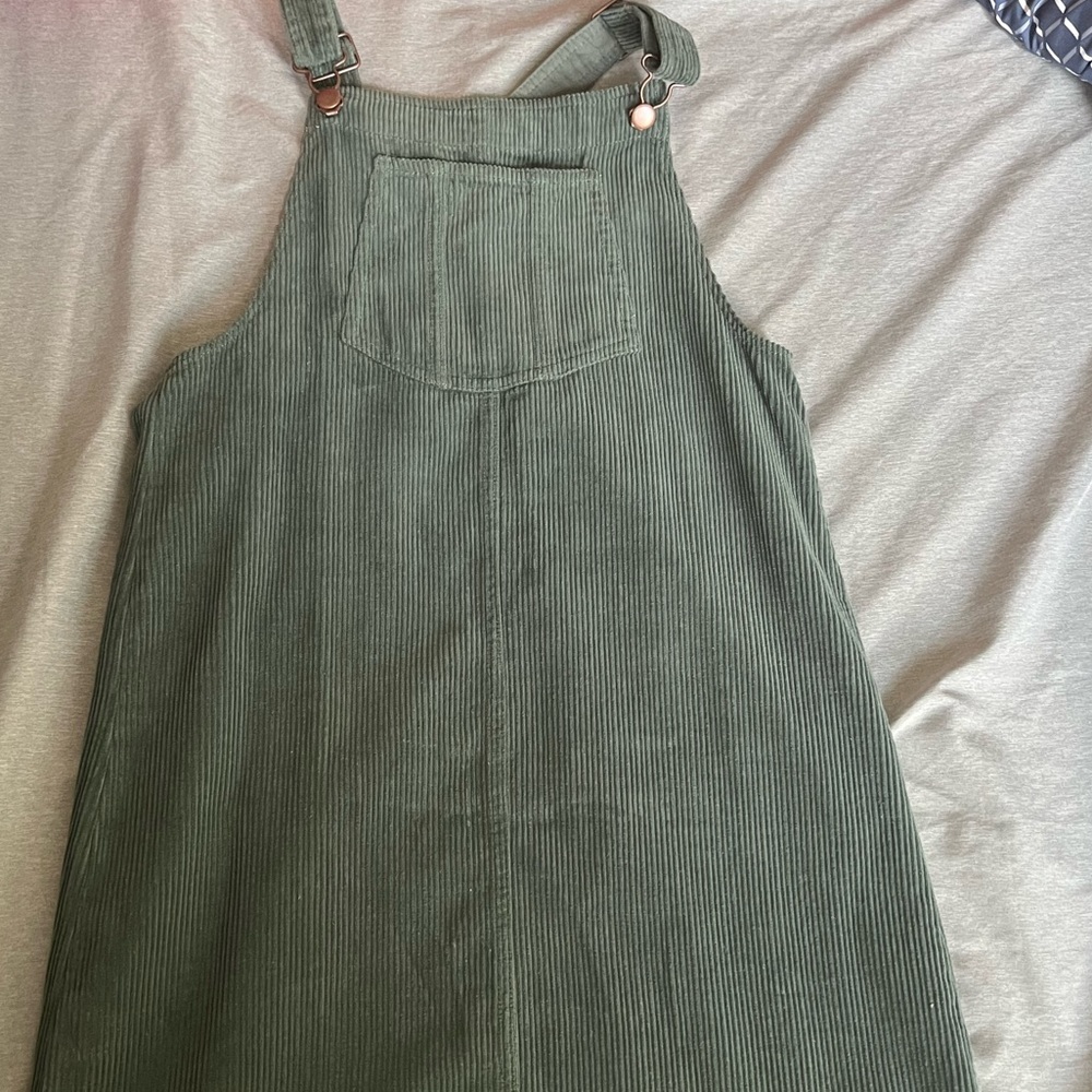 trendy cottagecore/fairycore/grunge dark green courdroy dress